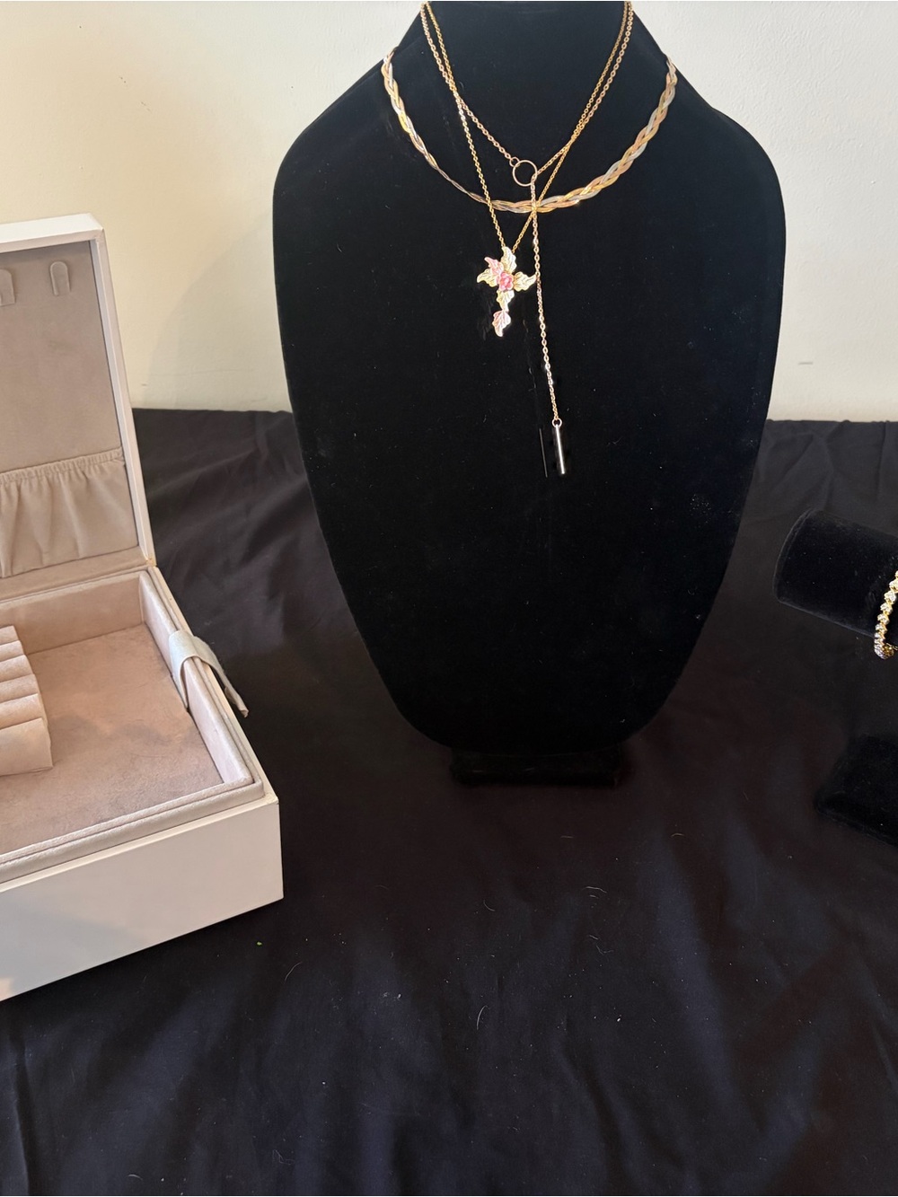 Gold-Tone Layered Necklace with Pink Accent Pendant
